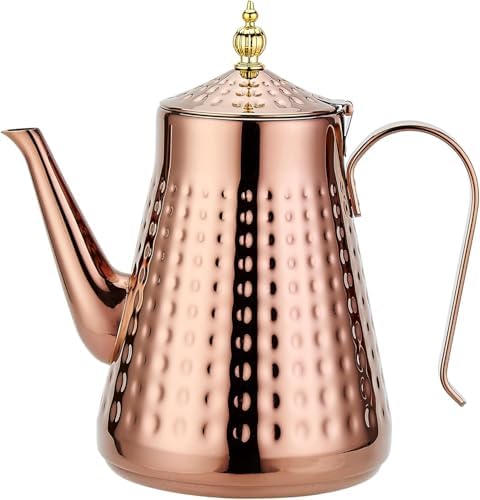 SANQIAHOME 1.8L(60oz) Stainless Steel Hammer Patterned Teapot With Removeable Infuser,Loose leaf cover,Copper by SANQIAHOME
