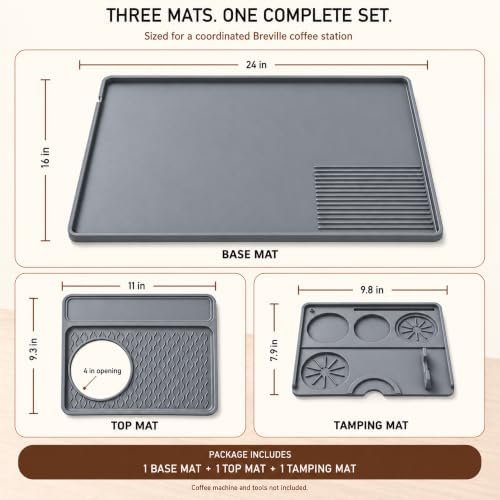 angelle 3-Piece Silicone Coffee Mat Set Compatible with Breville Barista Express BES870 BES875 and Touch BES880, 24 x 16 in Espresso Machine Base, Top Protector and Tamping Pad, Gray - Image 7