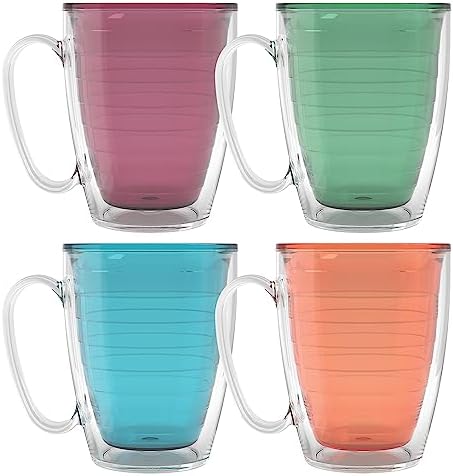 Tervis Clear & Colorful Tabletop - Bright Colors Mug Collection Made in USA Double Walled Insulated Tumbler Travel Cup Keeps Drinks Cold & Hot, 16oz Mug - 4pk, Assorted by TervisTumblerCompany