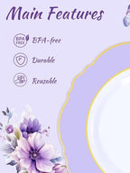 WDF 150Pcs Purple Plates Disposable - Baroque Lavender Purple and Gold Plates - 25Guest Plastic Dinnerware Ideal for Wedding/Party/Birthday/Bridal Shower - Image 5