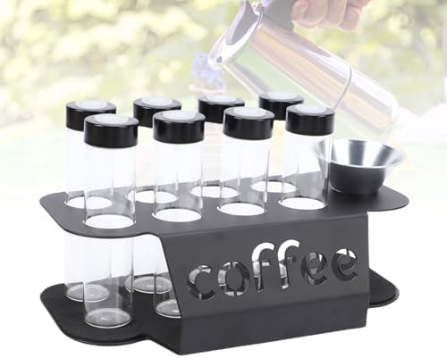 Single Dose Coffee Bean Storage Tubes Set, Transparent Glass 8pcs Dosing Tubes with One Way Exhaust Valve Stand Funnel, Coffee Bean Cellars for Tea Leaves, Nuts - Image 5