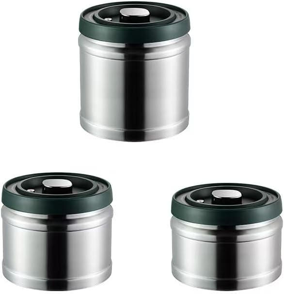 3 Size Sets Vacuum Sealed Coffee Canister, 304 Stainless Steel, Airtight Press Type Lid, for Coffee Beans, Tea, Nuts (Silver) by SHAREZEVERMUZE