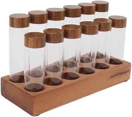 Elegant Coffee Bean Storage Tubes with Walnut Wood Stand Lid, Glass Cellars Single Dose Coffee Bean Container for Kitchen and Coffee Shop Display (2 Rows 12 Holes) by KIMISS