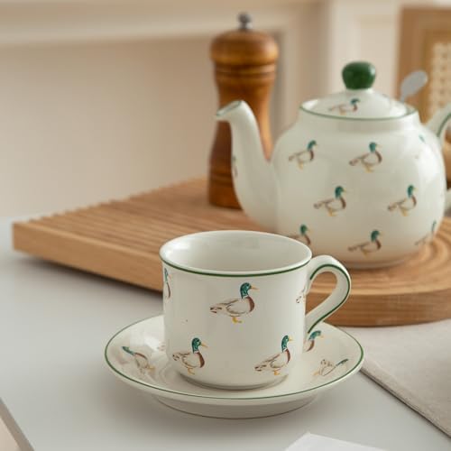 London Pottery Porcelain Coffee Cup with Saucer 220ml/7.4oz, British Teacup Set for Latte, Cappuccino, Espresso, Tea Party Wedding Birthday Housewarming Gift (Duck，Cup and Saucer, 220ml) - Image 3