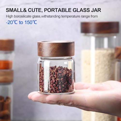 6 pc Glass Spice jars Glass Jars with Screw Lid 5 oz Acacia Wood Glass Herb Sugar Coffee Bean Ground Container Food Storage Canister for Candy Pantry Tea Seasoning Meal Prep Snack (6*150ml(5oz)) - Image 5