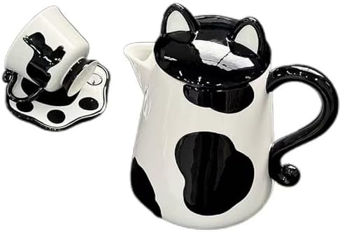 Porcelain Tea Set(1 Pot 4 Cups), Afternoon Tea Set, Suitable for Birthdays, Mother's Day, Christmas (Black Cat) by ScizoritoDirect