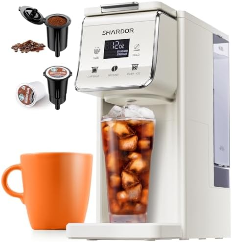 Coffee Maker Hot & Iced With Bold Setting,Single Serve Coffee Maker For K Cup And Grounds,52 Oz Removable Water Tank,6-14 Oz Brew Sizes,One Cup Kcup Coffee Machine With Reusable Filter, White by TWOMEOW