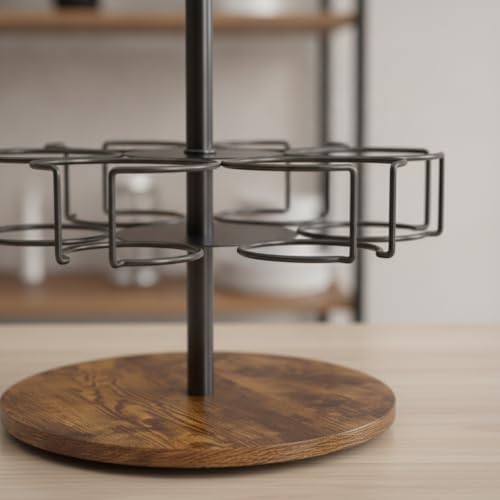 Cup Holder Rack with Wooden Base Countertop Rotating Cup Stand Space-Saving Mug Tree for Pantry - Image 5
