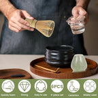 6Pcs Matcha Whisk Set Bamboo Natural Wood Matcha Whisks Kit Elegant Tea Set Includes Scoop Spoon Bowl with Mouth Holder Scoop Sifter Practical Kit for Beginners Tea Making Accessory Home Easy to Clean - Image 3