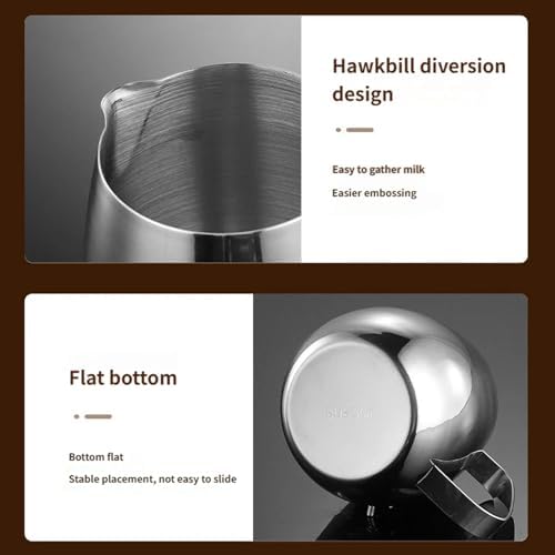 Ergonomic Handle Stainless Steel Frother Pitcher 300/420 / 600ML Milk Frothing Cup for Crafting Latte Art Hot Chocolate Coffee Frother Pitcher with Ergonomic Handle - Image 4