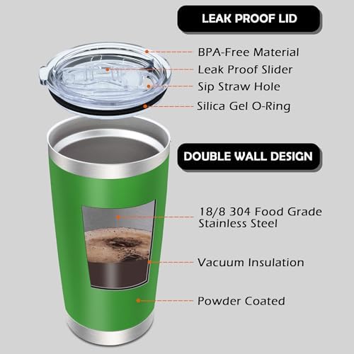 20oz Tumbler with Lid Stainless Steel Tumblers Insulated Mug Green 6P - Image 3