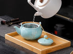 Japanese Tea Set with 1 Teapot(23 oz/660ml), 6 Tea cups(5.3 oz/150ml), 1 Tea Tray, 1 Stainless Infuser, Golden plum blossom relief,Chinese gungFu tea set (Golden plum-Blue) - Image 5