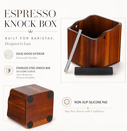 Hushee 5 Inch Espresso Knock Box, Acacia Wood Coffee Puck Knockbox with Removable Knock Bar and Non-slip Base, Shock-absorbent Design for Coffee Grounds Bar Home Decor, Durable Machine Accessories - Image 5