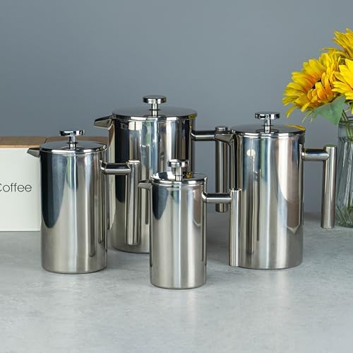 Grunwerg Caf茅 Ole 8 Cup Double Walled Straight Sided Cafetiere Coffee Maker, Mirror, 1000 ml/1 Litre - Image 4