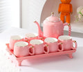 Pink,A, Coffee Cup Set,Pearl White Porcelain Tea Sets, Pearl Handle Design Tea Cup Set, with Teapot Teacups Tea Plate, Tea Set for Tea/Coffee by TOERVIOZ