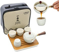 LURRIER Porcelain Chinese Gongfu Tea Set,Portable Teapot Set with 360 Rotation Tea maker and Infuser,Portable All in One Gift Bag for Travel,Home,Gifting,Outdoor and Office (Cyan Grey) by LURRIERUS