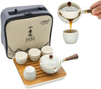 LURRIER Porcelain Chinese Gongfu Tea Set,Portable Teapot Set with 360 Rotation Tea maker and Infuser,Portable All in One Gift Bag for Travel,Home,Gifting,Outdoor and Office (Cyan Grey) by LURRIERUS