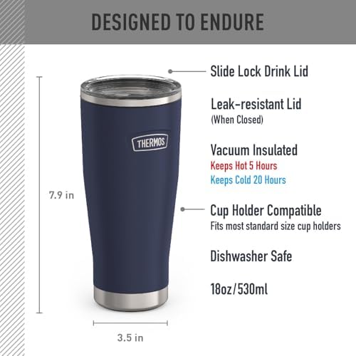 THERMOS ICON SERIES, Stainless Steel Tumbler with Slide Lock, 18 Ounce, Mystic Navy - Image 2