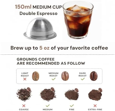 Stainless Steel Reusable Coffee Pods for Nespresso Vertuoline GCA1 and ENV135 Refillable Coffee Capsule Filter Espresso (1 pod, 1 tamper, 150ml/5oz) - Image 4