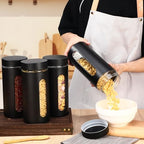 Mimorou 3 Pcs Stainless Steel Canister Set with Glass Windows Visible Storage Jars Silver Kitchen Canister Set for Pasta Flour Oat Sugar Container, Kitchen Tools, Housewarming Gifts(Black,44 oz) - Image 4