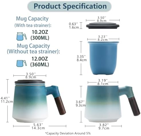 ZENS Tea Mug with Infuser and Lid for Loose Tea Diffusers, 12oz Blue - Image 3