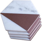 Marble Hexagon Stone Coasters with Rose Gold Accent, Set of 4 by LukaMarbleDesigns