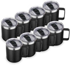 Volhoply 14oz Insulated Stainless Steel Coffee Mug with Lid Bulk 8 Pack,Double Wall Vacuum Travel Coffee Cup with Handle,Reusable Metal Cups Tumbler,Camping Mugs Keep Hot,Ideal Gifts(Black,8) by LiveFully%EF%BC%8CDrinkFreely%E2%80%94KeepGoingwithVolhoply%EF%BC%81