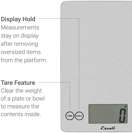 Escali Arti Glass Food Scale Digital Countertop Kitchen, Baking and Cooking Scale with Nutrition and Calorie Counter, 15-Pound Capacity, 9" x 6.5" x .75", Shiny Silver - Image 2