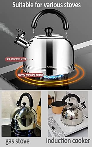 Tea Kettle Stovetop Stove Top Whistling Kettle 304 Stainless Steel Teapot with Spout Cover Hot Water Boiler Tea Kettle Pour Over Kettle(3L) - Image 3