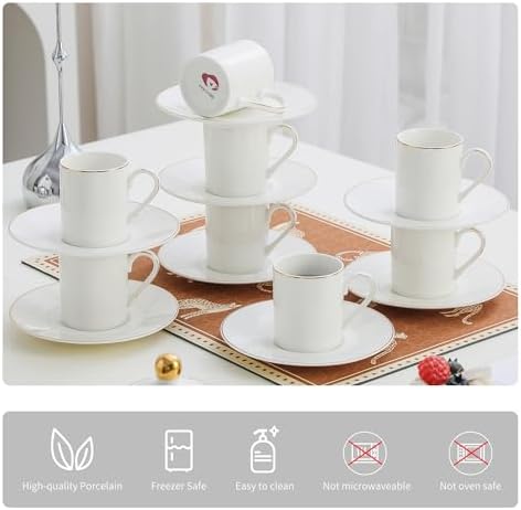 White Porcelain 8-Piece Espresso Cup Set - 3.3oz Demitasse Cups - Image 3
