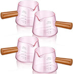Willinglong 4 Pack Pink Glass Espresso Measuring Milk Cups 4 oz Glass Single Spouts Cup with Glasses Handle V-shaped Spout Espresso Shot Cup for Machine Demitasse Cups, Dishwasher Safe by Willinglong