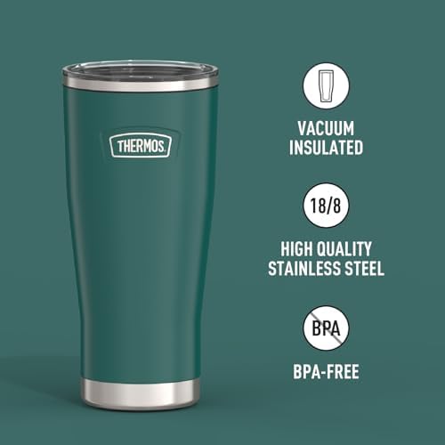 THERMOS Icon Series 24oz Stainless Steel Tumbler with Slide Lock Lid, Leakproof, Fits Cupholder, Dishwasher Safe, Griptec™ Non‑Slip Base, Keeps Drinks Hot 6 Hrs/Cold 22 Hrs, Spruce - Image 2