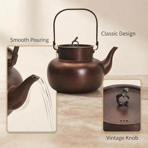 YJX 54.1oz Pure Copper Tea Kettle For Stovetop, Non-Coating Copper Teapot, 1600ML Large Tea Pot, Real Copper Kettle with Tea Ball for Loose Tea, Vintage Craftmenship for Home Deco, Chinese Tea Set - Image 6