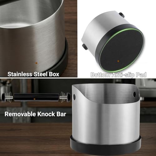 Coffee Grounds Knock Box, Large Stainless Steel Espresso Coffee Knock Box, Coffee Grind Knock Out Box with Removable Knock Bar and Coffee Brush, Coffee Grounds Container with Non-Slip Base - Image 6
