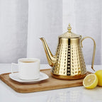 SANQIAHOME 1.6L(54oz) Stainless Steel Hammer Patterned Teapot With Removeable Infuser,Loose leaf cover,Gold - Image 6