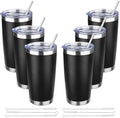 20 oz Tumbler with Lids and Straws, Stainless Steel Insulated Travel Coffee Mug, Double Wall Vacuum Insulated Tumblers, Powder Coated Coffee Tumbler for Cold & Hot Drinks (Black,6pack) by YEBTSLife