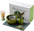 Matcha Tea Set, 8 Pieces with Bamboo Whisk, Dark Green Ceramic Bowl, Strainer, Matcha Brush, Tea Tools by POWLAB