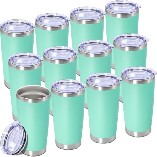 20oz Tumbler Insulated Tumblers Vacuum Coffee Mug with Lid LightBlue 12Pack by Unknown