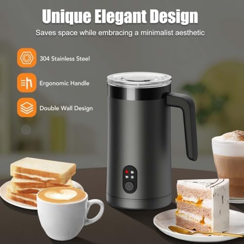 Milk Frother, 4-in-1 Milk Steamer and Frother, 13.5oz, Black - Image 5