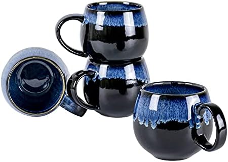 UNICASA Coffee Mugs Set, 18oz Ceramic Jumbo Mugs Set of 4, Porcelain Cereal, Soup Cups with Handles for Coffee, Tea, Milk, Latte and Cocoa, Microwave Safe - Reactive Blue by UNICASA