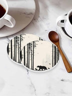 Coasters for Drinks Set of 8 Abstract Forest Walking Bear Family Natural Silhouette Ceramic Cup Mat, Absorbent Ceramic Stone Coasters with Cork Base for Coffee Cups Wooden Table Home Decor 4 Inch - Image 3