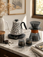 Cocinare Oat Leopard Gooseneck Electric Kettle & Pour Over Coffee Set, ±0.5°F Temperature Control, 1500W 0.9L Kettle, Coffee Dripper, 550 ml / 18.6 oz Server & 2 Tasting Cups - Image 2