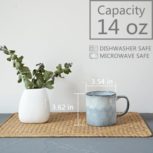 Bosmarlin Ceramic Coffee Mug Set of 4, 14 Oz, Coffee Cups with Big Handle, Microwave Safe, Unique Reactive Glaze (Light Blue, 14 Oz) - Image 2