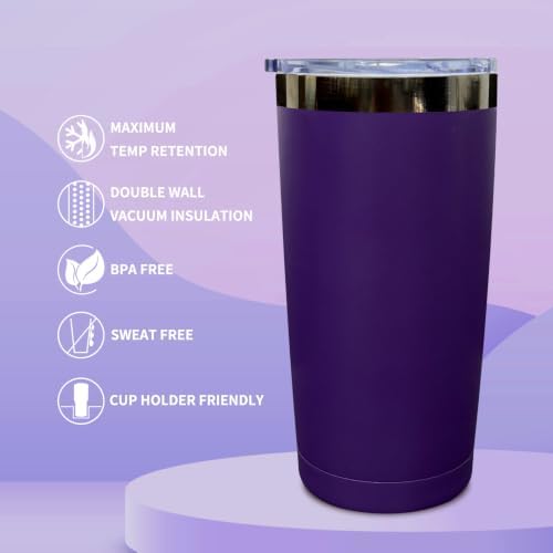 20 oz Tumbler Bulk Stainless Steel Tumblers with Lids and Straws Purple - Image 3