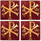 CafePress Chi Rho Tumbled Stone - Set of 4 Coasters Set of 4 w/holder - Image 4