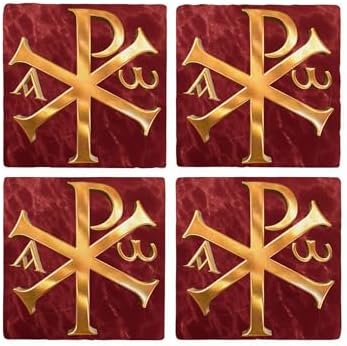 CafePress Chi Rho Tumbled Stone - Set of 4 Coasters Set of 4 w/holder - Image 4
