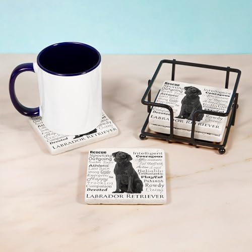 CafePress Black Lab Traits Tumbled Stone - Set of 4 Coasters Set of 4 w/holder - Image 3