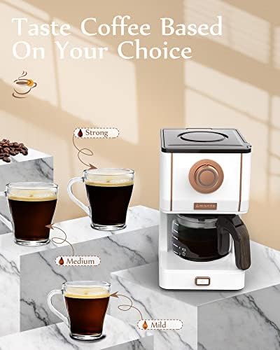Amaste Retro Style Coffee Machine with 25 Oz Glass Coffee Pot, Reusable Coffee Filter & Three Brewing Modes, Warming Plate, Elegant White with Rose Gold - Image 4