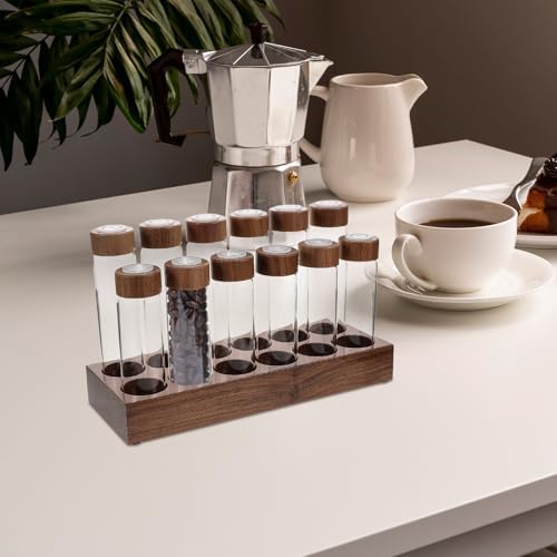 Wooden Coffee Bean Dispenser with Glass Vials and Walnut Base for Home - Image 7