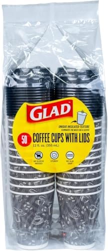 Glad Disposable Coffee Cups with Lids, Java Mocha, 12 Oz, 50 Count, 2-Pack - Image 7